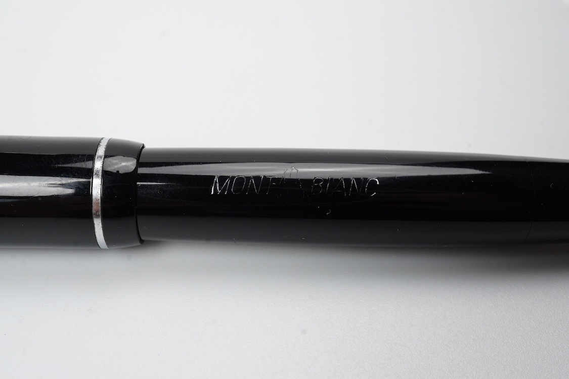 A Montblanc unusual fountain pen with steel nib and nickel trim, marked on 'Montblanc' on barrel, possible wartime model or student pen